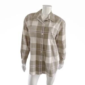 LIZ WEAR Vintage Long Sleeve Plaid Shirt Size M Shoulder Pads Grandma Y2K